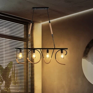 Retro Vintage Ceiling Light Hanging Lamp Rustic Hemp Rope Pendant Lights 4 Heads - Picture 1 of 10