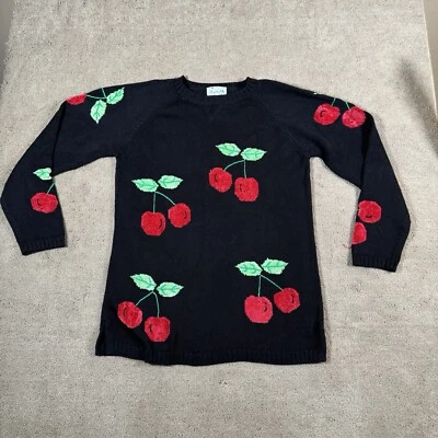 Suéter tejido para mujer Quacker Factory negro cereza fruta cerezas talla mediana Foto 1 de 4