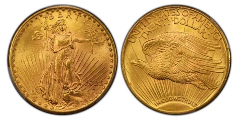1925 AV $20, Double Eagle. PCGS MS64+ CAC Saint-Gaudens Philadelphia IGWT KM 131 Cover