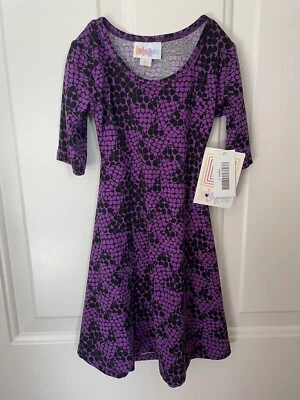 Vestido LuLaRoe Adeline Niñas Niños Talla 2 Púrpura Negro Estampado Geométrico Foto 1 de 3
