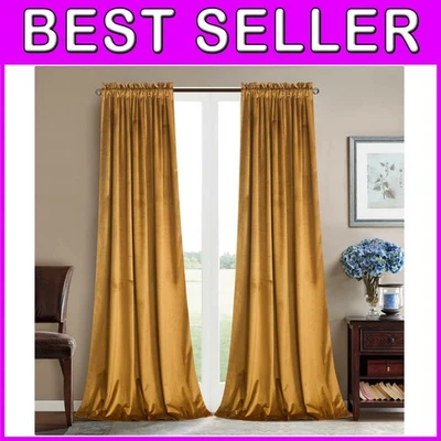 Mustard Velvet Room Darkening Drapes 52x84 - 2 Panels - Image 1 of 4