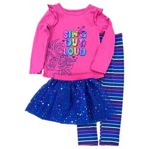 Trolls Kleinkind Mädchen Mohn 4-teiliges Outfit rosa Shirt Tutu Leggings & Stirnband 5T - Bild 1 von 3