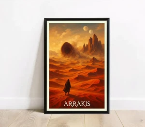 Arrakis Travel Poster Print – Dune Desert Planet Wall Art – Sandworm and Twin - Picture 1 of 5
