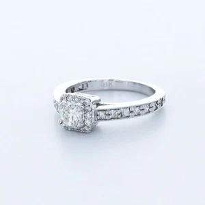 1.5 CT LAB-CREATED DIAMOND E/VS2 ROUND CUT 18K WHITE GOLD PRONG HALO ACCENT RING - Picture 1 of 3