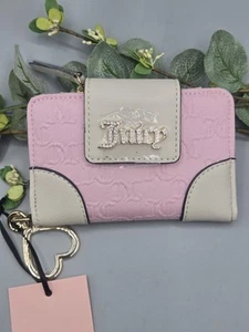 Juicy Couture Damen Karten Geldbörse Blanko Canvas Rosa/Weiß Herzform Schlüsselanhänger - Bild 1 von 6