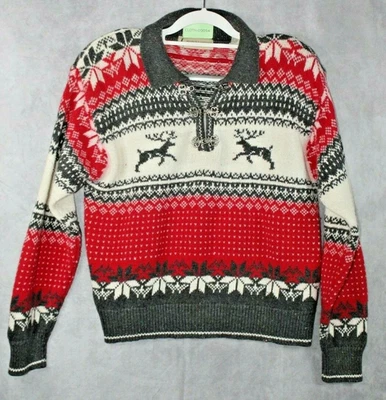 Свитер женский Marsh Landing средний красный серый Fair Isle северный олень застежка - Изображение 1 из 4