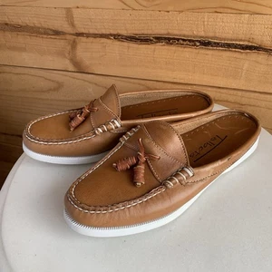 Talbots 6.5 M Brown Leather Slip On Sandals Slides Tassel 10942545 - Picture 1 of 7