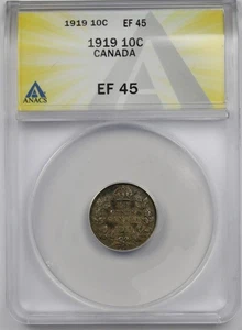 1919 Canada 10C ANACS XF EF 45 Sterling Silver George V - Picture 1 of 4