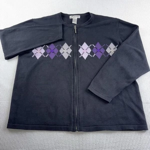 Dressbarn schwarz, lila, grau Pullover Damen XL Argyle Full Zip Strick Cardigan - Bild 1 von 12