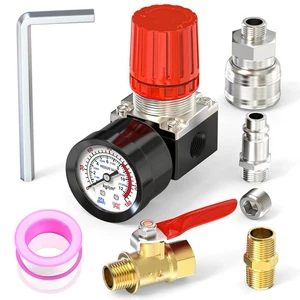 Regulador de compresor de 1/4 de pulgada con medidor, regulador de calibre 0-180 PSI en línea para... - Imagen 1 de 7