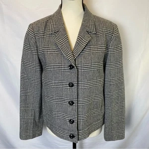 Requirements Petite Women’s Plaid Blazer Jacket Size 10 Black and White Classic - Picture 1 of 8
