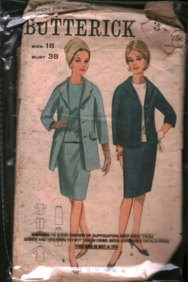 3443 Vintage Butterick Sewing Pattern Misses 1960s Suit Overblouse Skirt OOP 18 - Image 1 of 2