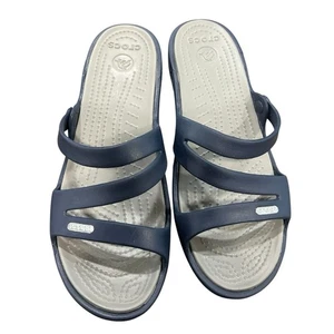 Crocs Patricia Damen-Keilsandalen Größe 9 marineblau Riemchen-Slipper bequem - Bild 1 von 4