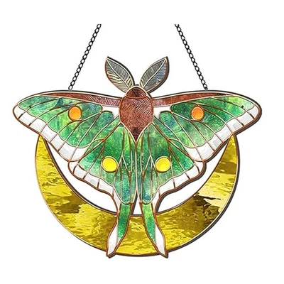Spanish Stained Acrylic Moon Pendant, Window Hanging, Butterfly - 9880 - Image 1 of 4