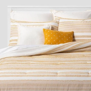 Threshold 8-Piece Cotton Jacquard Comforter Set Yellow/Off-White King - Picture 1 of 6