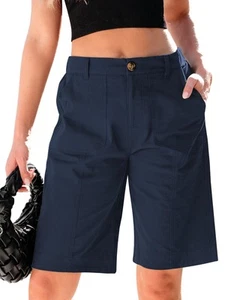 Bermuda Knee Length Shorts Shorts for Women Trendy Summer Dark Blue Size Larg... - Picture 1 of 7