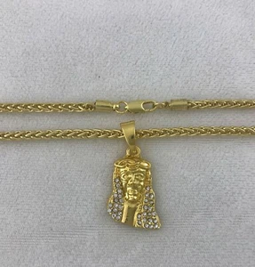 Real 14k Gold Clad Jesus Head Face Knitted Round Franco Rope Chain Necklace 3mm - Picture 1 of 36