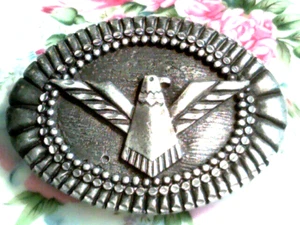 Vintage EJC ‘92 Pewter Unusual Native Eagle? Belt Buckle 3 1/2" x 2 5/8" Oval - Picture 1 of 5