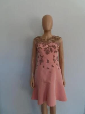 Monique Lhuillier Peach Beaded & Mesh Detail Dress Size US 8 (Altered) - Image 1 of 4
