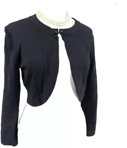 Jessica Howard Black Cropped Long Sleeve Cardigan Sweater Shrug Women Size M 7-9 - Picture 1 of 3