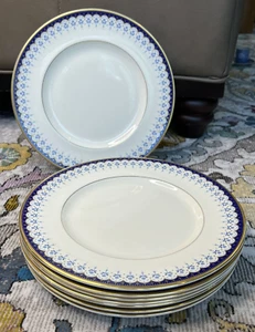 Set of 8 Minton Consort Pattern Blue & Gold 10 5/8" Dinner Plates - Picture 1 of 4
