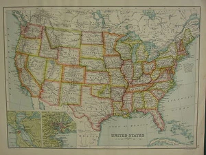 1902 ANTIQUE MAP ~ UNITED STATES FLORIDA NEW YORK SAN FRANCISCO ARIZONA OHIO - Picture 1 of 2