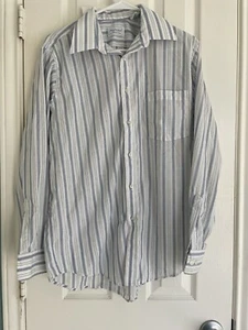 Manhattan Shirt 15.5 32/33 White / Blue Stripes Button Down Made in USA - Picture 1 of 5