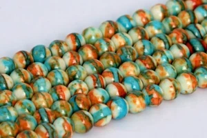 4 mm Blau & Orange Regen Blume Jade Perlen Klasse AAA Runde Lose Perlen - Bild 1 von 4