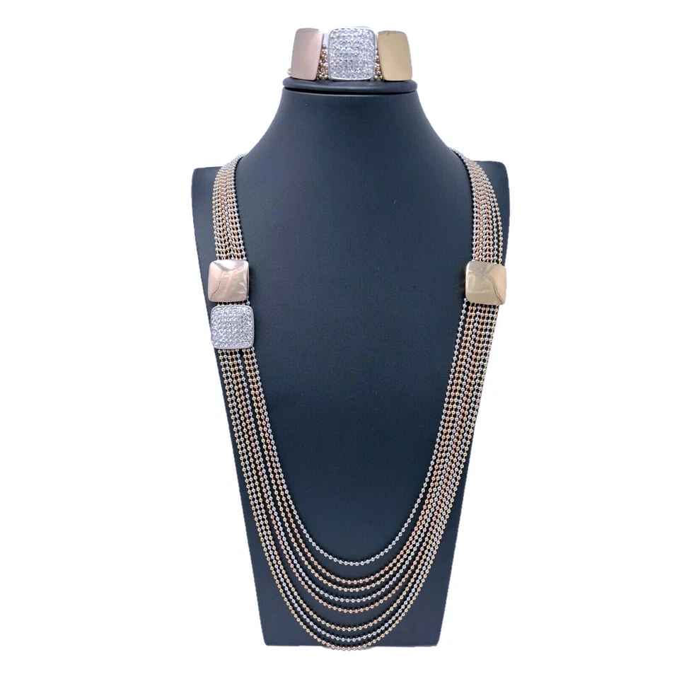 Collana Bracciale Multifilo Strass Set Donna Brillante Elegante Oro Argento - Immagine 1 di 2