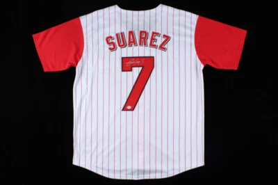 Eugenio Suarez Signed Cincinnati Reds Mitchell & Ness Style Jersey (PSA COA) - Image 1 of 4