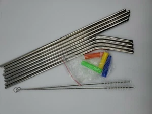 Premium Stainless Steel Metal Reusable Dishwasher Safe Straws Set  - Picture 1 of 12