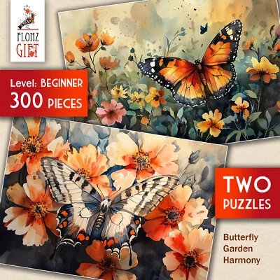2 x JIGSAW PUZZLES 300pc ~ Butterfly Garden Harmony - delicate nature FG2009 - Image 1 of 4