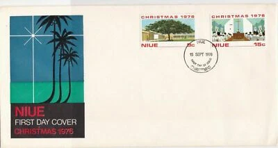 NIUE Island 1976 Christmas FDC Palm Trees Sea + Star Pic Stamps Cover Ref 29007 - Image 1 of 2