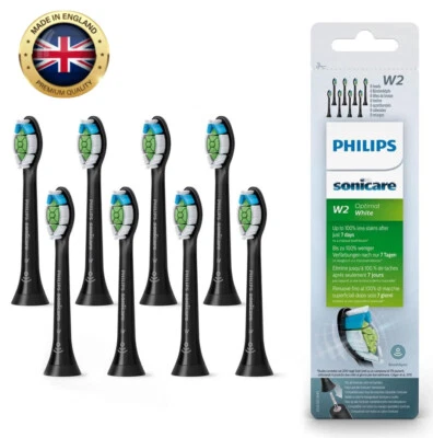 New 8 Pack Philips HX6064 Sonicare W2 Optimal White Toothbrush Heads Black UK