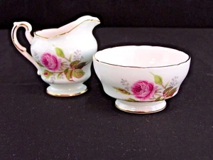 Paragon English Porcelain Individual Footed Creamer & Open Sugar Pink Roses EUC - Picture 1 of 8
