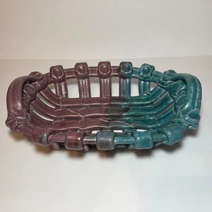 GT-Gary Timinsky Pottery Woven Bread Basket Aqua Blue Purple Artisan Handmade - Picture 1 of 22