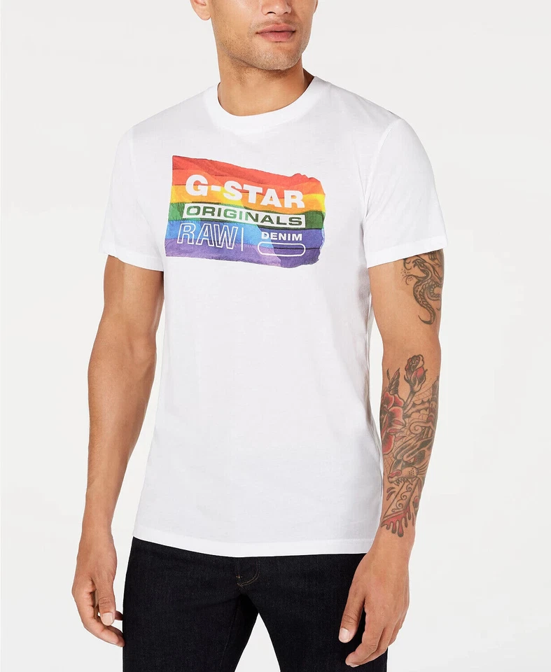 G-Star Raw Mens White Logo Crewneck Tee Graphic T-shirt Top XXL BHFO 6198