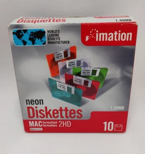Imation Neon Dischetti MAC Formattati 2HD 1.40 MB 10 CONFEZIONI da 3.5 Floppy Scatola Aperta - Foto 1 di 3