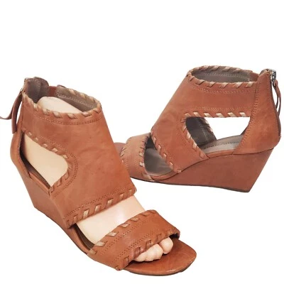 Donald Pliner Size 8M Womens SAMI Wedge Sandals Brown Leather Stitched Southwest - Image 1 of 4