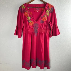 Johnny Was JW Dress Women XL Red Floral Embroidered Cotton Pullover Casual Boho - Picture 1 of 16