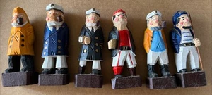 Vintage Hand Carved Wooden Folk Art Nautical Figures Approx 4”- Lot of 6 - Picture 1 of 13