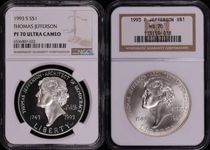1993-P&S Thomas Jefferson Silver Dollar Commemorative Set NGC MS-70 & PF-70 UC - Picture 1 of 2