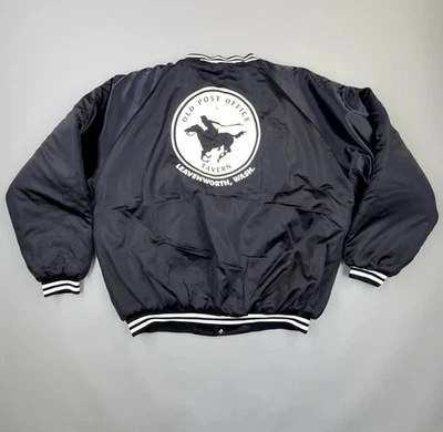 Vintage 80s Cardinal Black Athletic Sports Satin Bomber Jacket Size 2XL Quilted  - Image 1 of 4