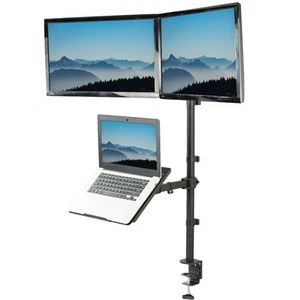 VIVO Dual 13" to 27" Monitor Mount with Laptop Holder, Tall Adjustable Stand - Picture 1 of 8
