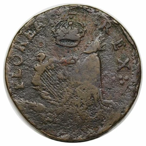 c. 1670 Nueva Jersey St. Patrick Farthing, Sea Beasts Below King, Martin 3b.8-Fb.6 - Imagen 1 de 2