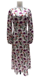 BORGO DE NOR Long Sleeve Jacquard Floral Fit Flare Midi Dress Size 10 - Picture 1 of 5