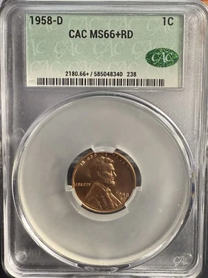 1958-D Lincoln Wheat Cent CAC MS 66+ RD - Image 1 of 4