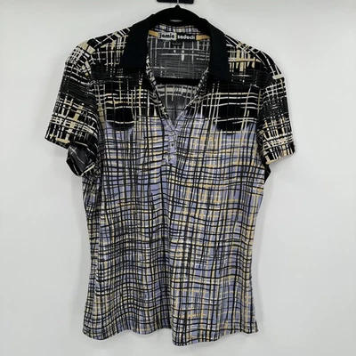 Jamie Sadock Shirt Womens Large Black Purple Abstract Print Golf Polo Stretch - Image 1 of 4