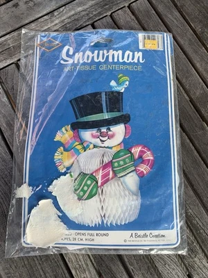 Vintage Beistle Snowman Honeycomb Art Tissue Centerpiece Christmas 1982 NIP - Image 1 of 2