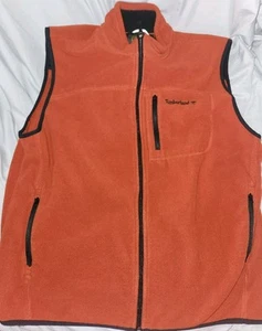 Timberland Fleece Vest Men’s XL Orange Full Zip Sleeveless Zip Pockets Hunting - Picture 1 of 11